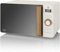 Swan Nordic Micro-ondes numérique 20 L, 6 niveaux de fonctionnement, 800 W de puissance, minuterie 30 min, nettoyage facile, mode dégivrage, design moderne, poignée effet bois, vert mat