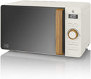 Swan Nordic Micro-ondes numérique 20 L, 6 niveaux de fonctionnement, 800 W de puissance, minuterie 30 min, nettoyage facile, mode dégivrage, design moderne, poignée effet bois, vert mat
