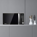 H.Koenig VIO2 – Micro-ondes multifonction compact 20L, 700W, Plateau tournant 24,5cm, 6 niveaux de puissance, Décongélation express, Minuterie jusqu’à 60 min – Design miroir noir