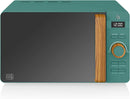Swan Nordic Micro-ondes numérique 20 L, 6 niveaux de fonctionnement, 800 W de puissance, minuterie 30 min, nettoyage facile, mode dégivrage, design moderne, poignée effet bois, vert mat