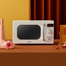 COMFEE' Micro-ondes Rétro avec 8 MENUS PRÉRÉGLÉS , 5 Niveaux de Puissance de Cuisson, 20 L, 800 W, Cuisson Express 30S, CMSRO 20di cr, Crème D'abricot