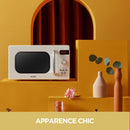 COMFEE' Micro-ondes Rétro avec 8 MENUS PRÉRÉGLÉS , 5 Niveaux de Puissance de Cuisson, 20 L, 800 W, Cuisson Express 30S, CMSRO 20di cr, Crème D'abricot
