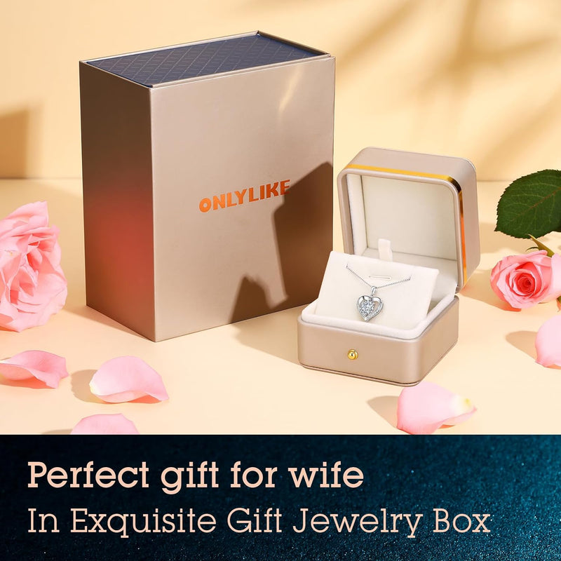 Heart Pendant Necklace Gifts for Wife, Engraved 'I LOVE YOU' Gift for Wife, 1-3 Carat Moissanite Necklace, Anniversary Eternity Jewelry Present for Wife, Birthday Gifts for Women
