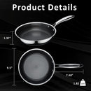9.5" Non Stick Frying Pans, Hybrid Ceramic Stainless Steel Pan, Skillet with Stay-Cool Handle, Non Toxic, PFAS PFOA PTFE Free, Dishwasher & Oven Safe, Induction, Compatible with All Cooktops