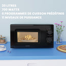Comfee' CM-M202CC(BK) four micro ondes compact avec la capacité de 20 litres, 700 W avec Commande manuelle, Convenable pour petites cuisines, 5 niveaux de puissance, Dégélation rapide, Noir