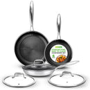 NutriChef 7-Piece Tri-Ply Stainless Steel Frying Pan Set & Wok – Nonstick, Induction Compatible, Oven Safe, Scratch-Resistant, Dishwasher Safe
