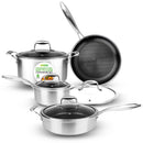NutriChef 7-Piece Tri-Ply Stainless Steel Frying Pan Set & Wok – Nonstick, Induction Compatible, Oven Safe, Scratch-Resistant, Dishwasher Safe