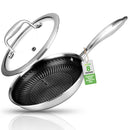 NutriChef 7-Piece Tri-Ply Stainless Steel Frying Pan Set & Wok – Nonstick, Induction Compatible, Oven Safe, Scratch-Resistant, Dishwasher Safe