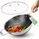 NutriChef 7-Piece Tri-Ply Stainless Steel Frying Pan Set & Wok – Nonstick, Induction Compatible, Oven Safe, Scratch-Resistant, Dishwasher Safe