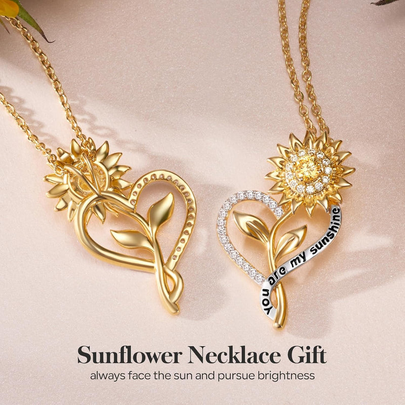 Sunflower Necklace for Women Anniversary Jewelry for Wife Birthday Gifts You Are My Sunshine Necklaces Pendant for Mom