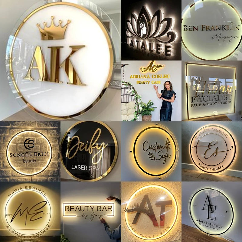 Custom Acrylic Business Logo Neon Lights Wall Personalised Sign Business Office Logo Beauty Salon Plaques Hair Studio 3D Sign