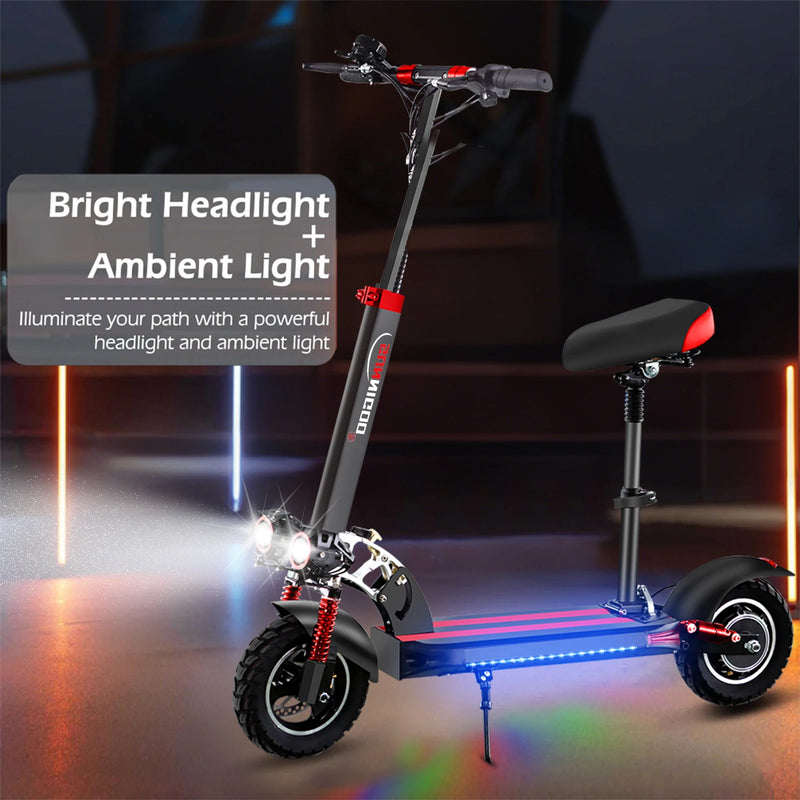 SUNNIGOO Electric Scooter For Adult 10 inch Off-Road 48V Lithium Battery Max Speed 45km/h Removable Seat Foldable E Scooter