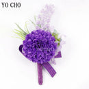 YO CHO Purple Bridesmaid Wrist Flowers Handmade Wedding Corsages and Boutonnieres Brooch Artificial Rose Bride Groom Boutonniere