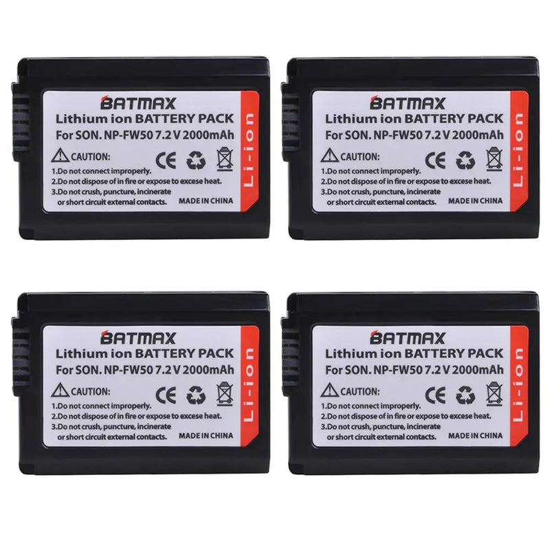 Dual Charger for Sony A6000 A6400 A6300 A6500 A7 A7II A7RII A7SII A7S A7S2 A7R. - 4X 2000mAh NP-FW50 NP FW50 Battery + LED USB
