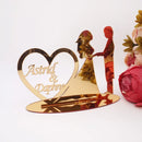 Personalized Engagement Table Stand with Heart Frame, Acrylic Mirror with Custom Names