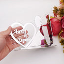 Personalized Engagement Table Stand with Heart Frame, Acrylic Mirror with Custom Names