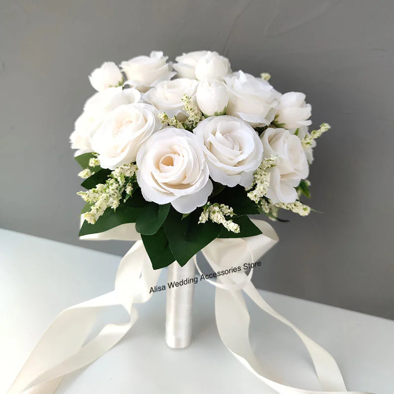 Bridal bouquet for bridesmaid, white silk flowers,