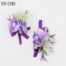 YO CHO Purple Bridesmaid Wrist Flowers Handmade Wedding Corsages and Boutonnieres Brooch Artificial Rose Bride Groom Boutonniere
