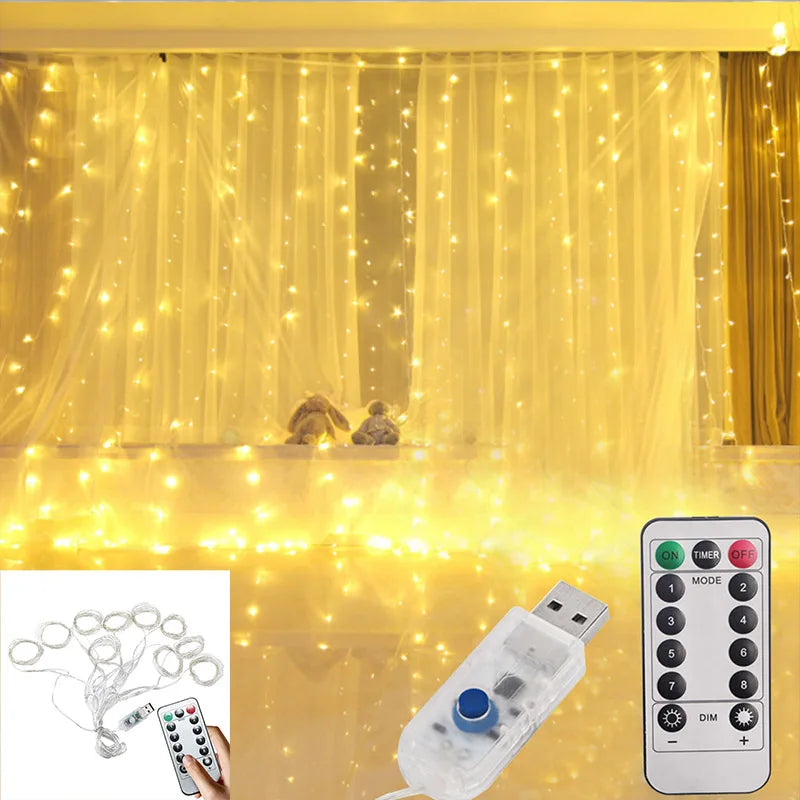 LED Rainbow Icicle Curtain String Lights for Bedroom Wall Background