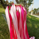 Wedding wand set with fuchsia and pink ribbon and gold bells