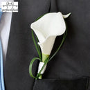 Perfectlifeoh Hand Made White Calla Lily Flower Corsage Groom Groomsman Wedding Party Man Boutonniere Pin Brooch Decoration