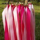 Wedding wand set with fuchsia and pink ribbon and gold bells