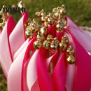Wedding wand set with fuchsia and pink ribbon and gold bells