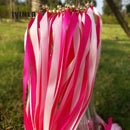 Wedding wand set with fuchsia and pink ribbon and gold bells