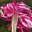 Wedding wand set with fuchsia and pink ribbon and gold bells