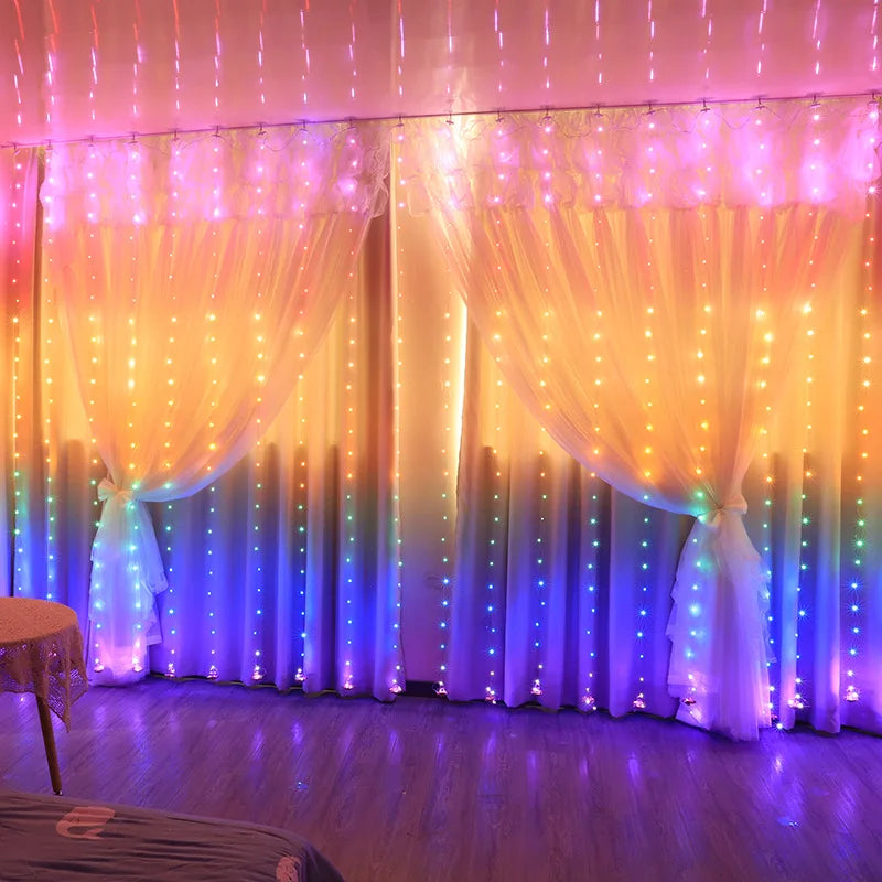 LED Rainbow Icicle Curtain String Lights for Bedroom Wall Background