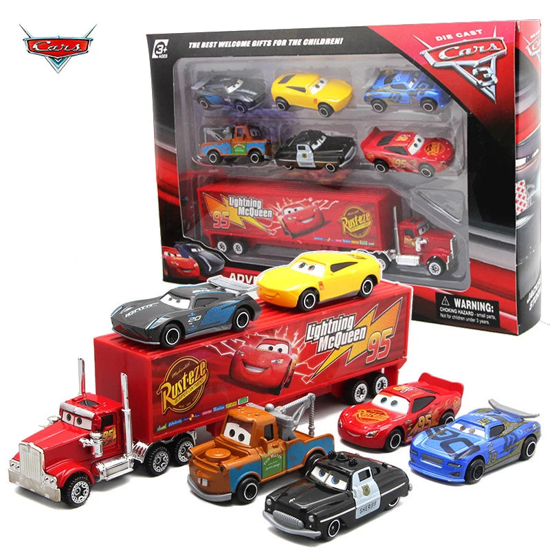 Pixar Car 3 Lightning m/c/Queen Jackson Storm Mack Truck 1:55 Diecast Metal Car Model Toy Boy Christmas Gift. - 7PCS/Set Disney