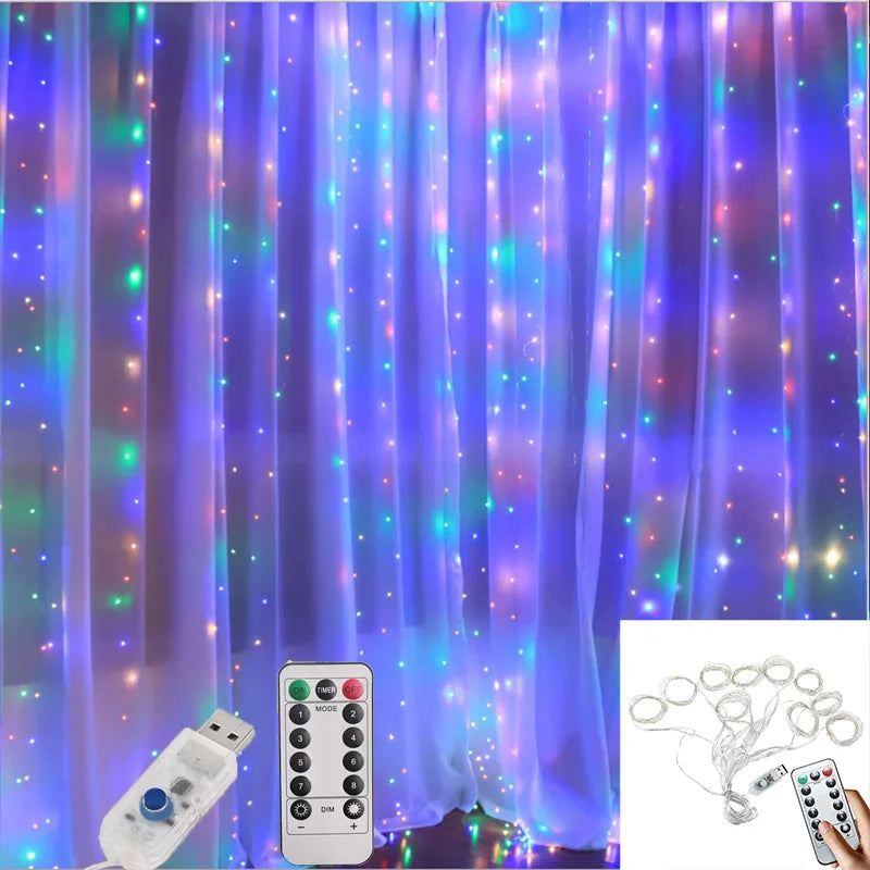 LED Rainbow Icicle Curtain String Lights for Bedroom Wall Background