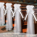 Church pew bows with long tulle tails for aisle and chair decoration