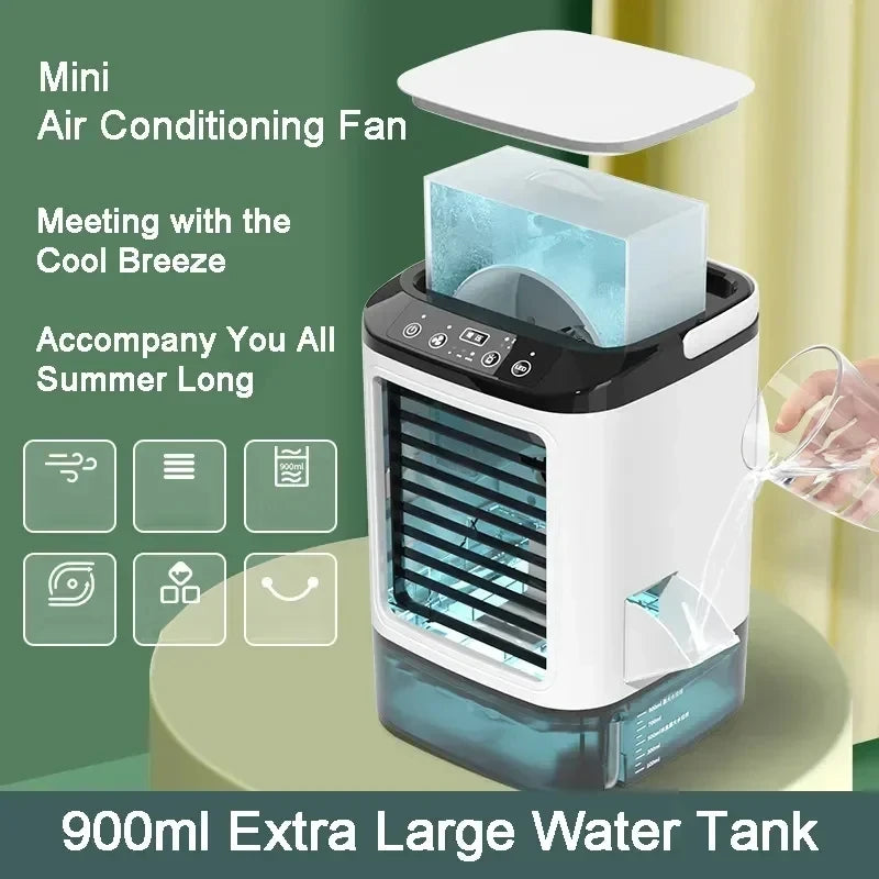 Air Conditioner Portable, Fan Desktop Dual Spray Ultrasonic Atomization 3-Speed Mute Air Cooler Night Light Electric Fan for Home