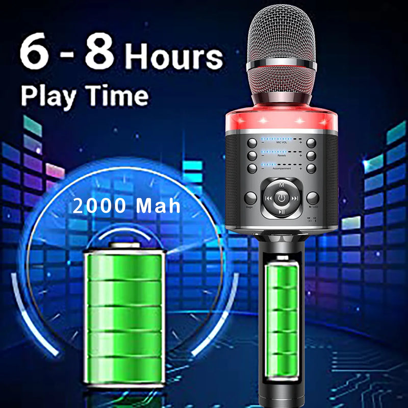 Karaoke Microphone Bluetooth Wireless Mic with Magic Sound LED Light Portable Singing Machine for Home KTV Party Adult/Kid Gift