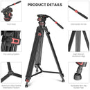 Professional Video Tripod Stand 74'' Metal Heavy Duty Panorama Head 3Section Load 22lb/10kg for DSLR Camera Camcorder. - EVUMO DF6