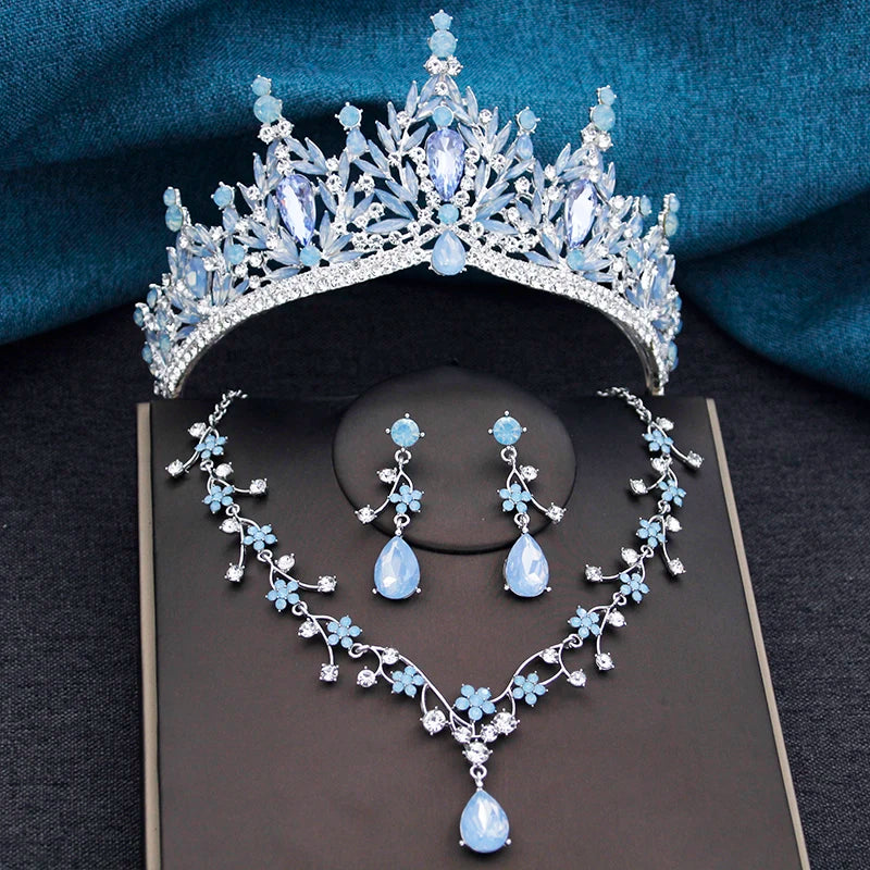 Baroque Tiaras and Crowns Princess 3-pack Wedding Crown Sets and Necklace Earrings for Party Birthday Costume Jewelry Bridal