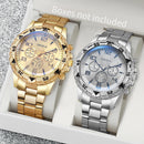 Men Business Watches Fashion, Arabic Dial Steel Band Male's, Quartz Watch Set, (Without Box). - 2pcs/set