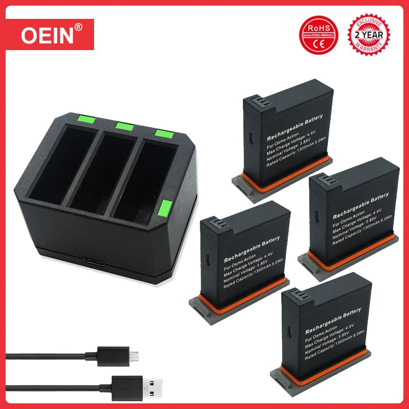 Batteries for DJI Osmo Action Camera Battery - 1300mAh Channel USB Charger bateria For DJI Osmo Action Camera Accessories. - 4Pcs