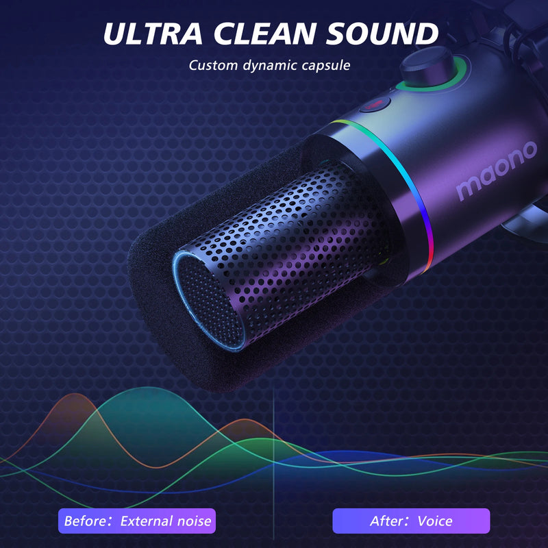 Dynamic Microphone XLR/USB Dual mode Dynamic Mic Podcast Mic with Maonolink Software and Gain Knob for Recording. - Maono PD200XS