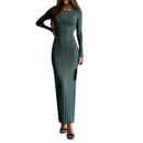 Bodycon Knit Dress Long Sleeve Crew Neck Ribbed Dress Slim Fit Long Dress