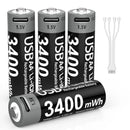 Type-C Rechargeable Lithium Battery for Camera Remote Control Smart Door Lock Microphone Mouse. - 3400mWh 1.5V AA USB