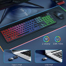 Wireless Keyboard and Mouse Combo RGB Backlit, Rechargeable Light Up Letters, Full-Size, Ergonomic, Sleep Mode, 2.4GHz - BUY ABROAD NOW