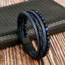 Fashion Layered Handmade Braided Leather Bracelet,Tiger Eyestone Beaded Bracelet, Characteristic Punk Bracelet. - 4 Style