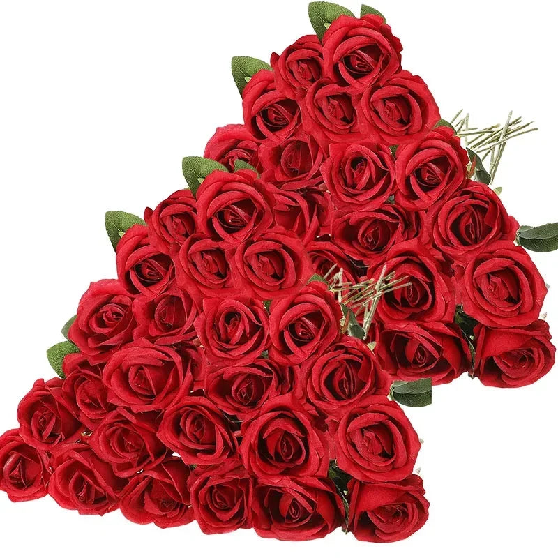 Artificial Roses Flowers Velvet Rose Bouquet for Home Wedding Decoration.