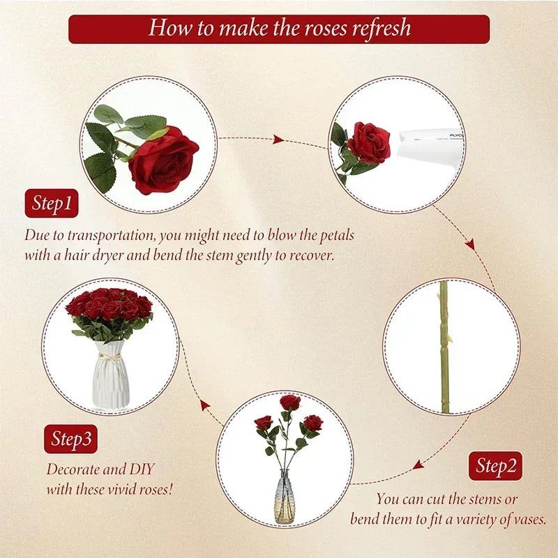 Artificial velvet roses, real touch fake roses, Valentine's Day flowers
