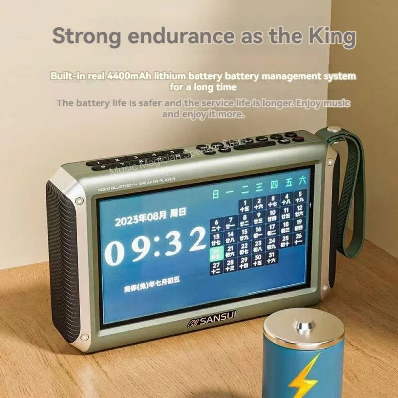 Portable Wireless Bluetooth Speaker 7-inch HD Screen Sound Box FM Radio As a Gift for the Elderly Multi-functional Music Player