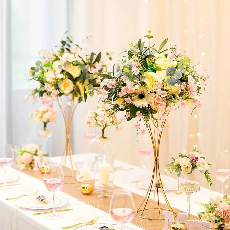 Golden iron vases for flowers, flower arrangement stands,