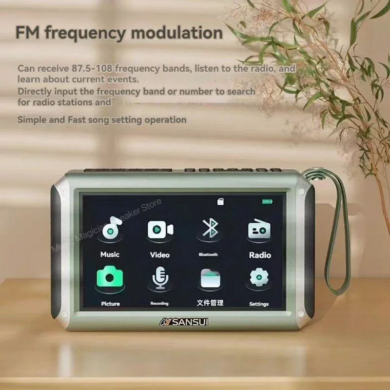 Portable Wireless Bluetooth Speaker 7-inch HD Screen Sound Box FM Radio As a Gift for the Elderly Multi-functional Music Player