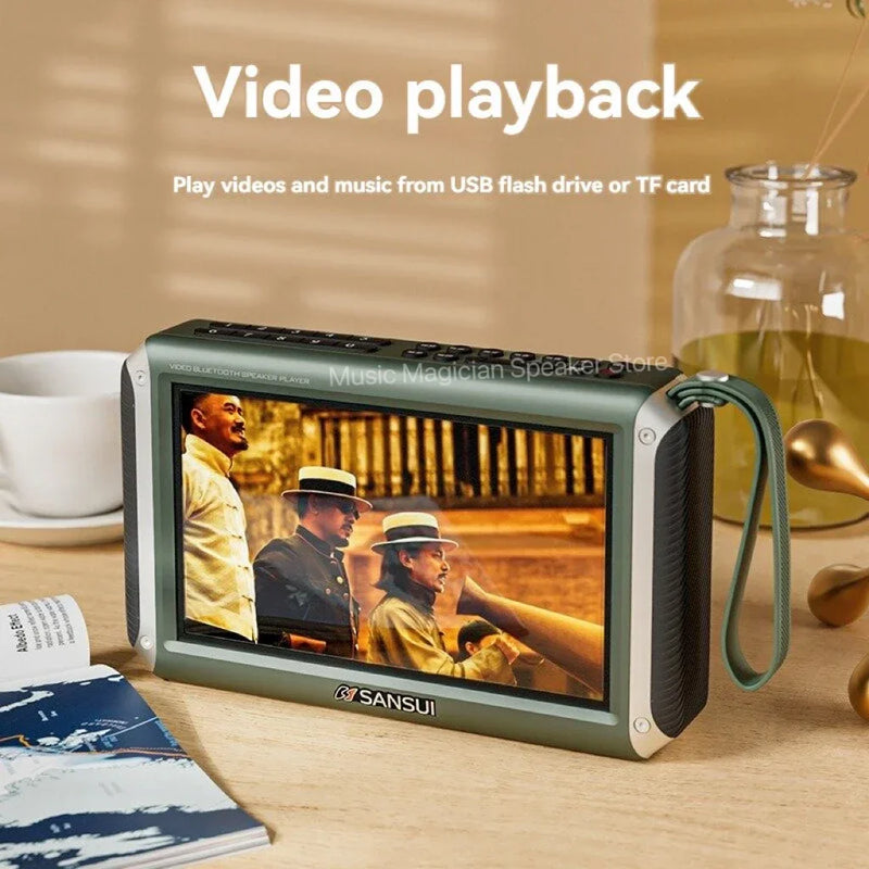 Portable Wireless Bluetooth Speaker 7-inch HD Screen Sound Box FM Radio As a Gift for the Elderly Multi-functional Music Player